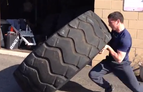 Jon Schleiffer flipping the 600 lb tire at the END of his workout, which was his "Extra Day', aka Champion Workout